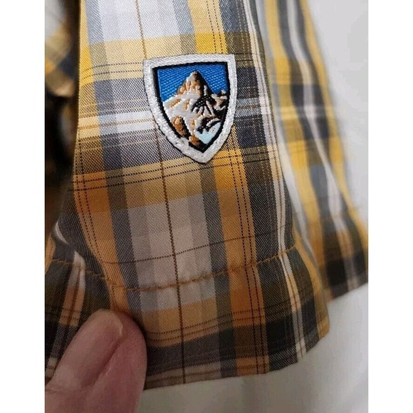 Kuhl Mens Shirt Medium M Button Up Short Sleeve Plaid Orange Outdoor - Picture 4 of 8